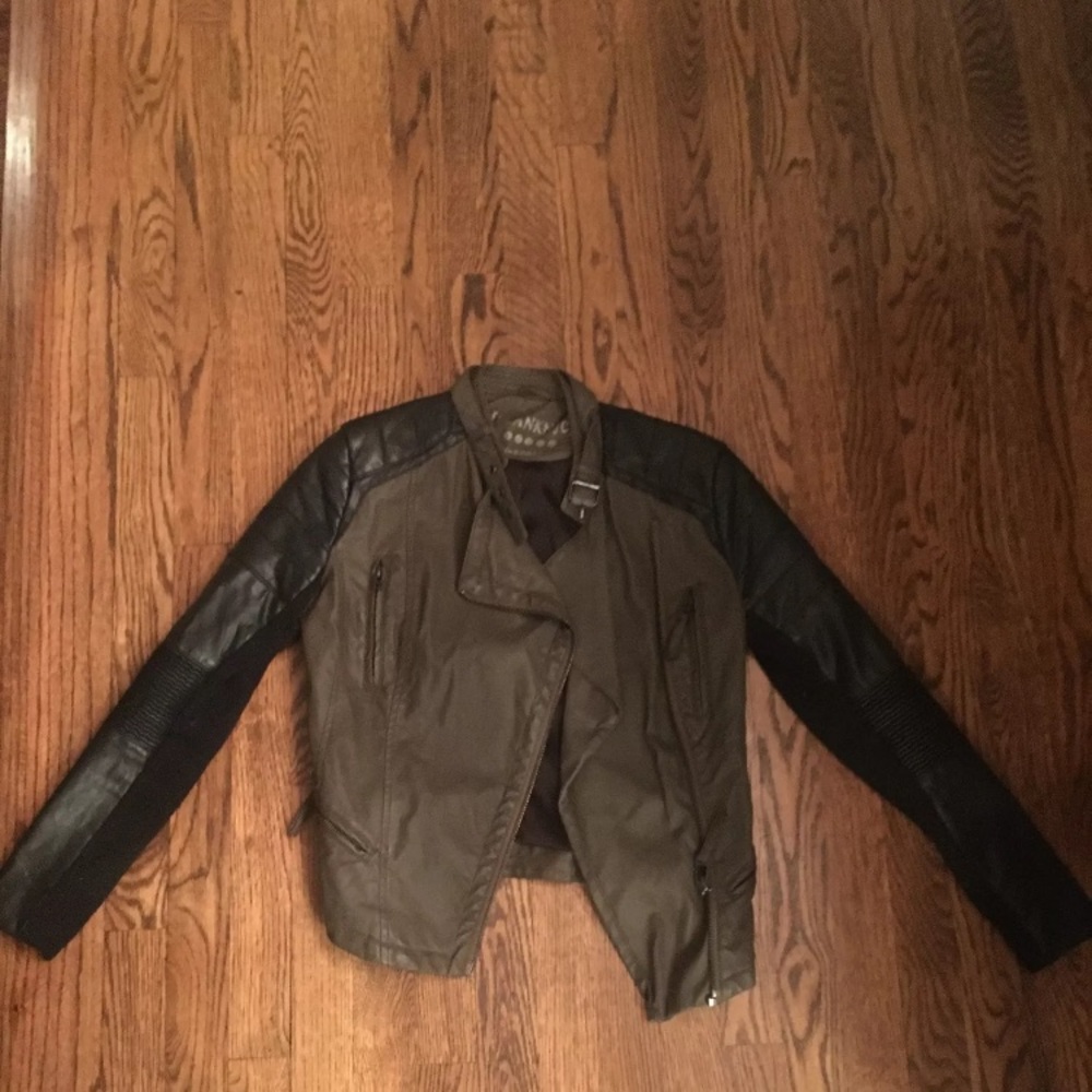 BLANK NYC green and leather moto jacket size xs